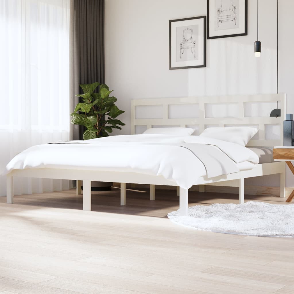 Bed Frame | White | Solid Pine Wood | 200x200 cm | Durable | Bed Frame