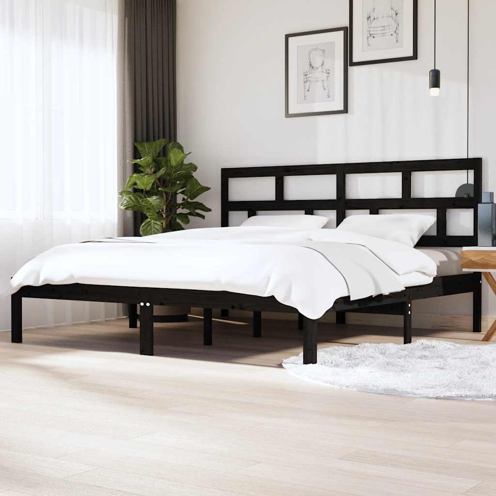 Bed Frame | Black | Solid pine wood, Plywood slats | Double | Modern