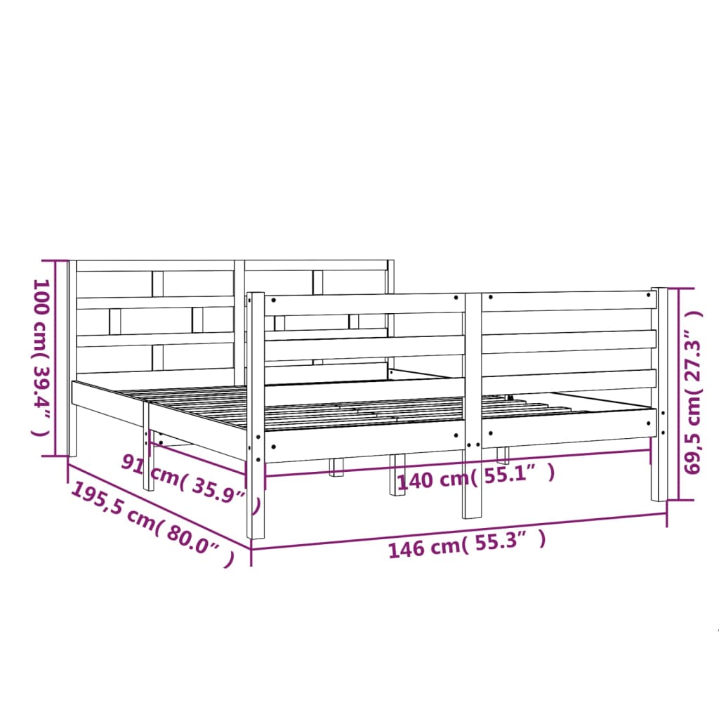 3101264 vidaXL Bed Frame without Mattress White Solid Wood 140x190 cm (810411+814195)