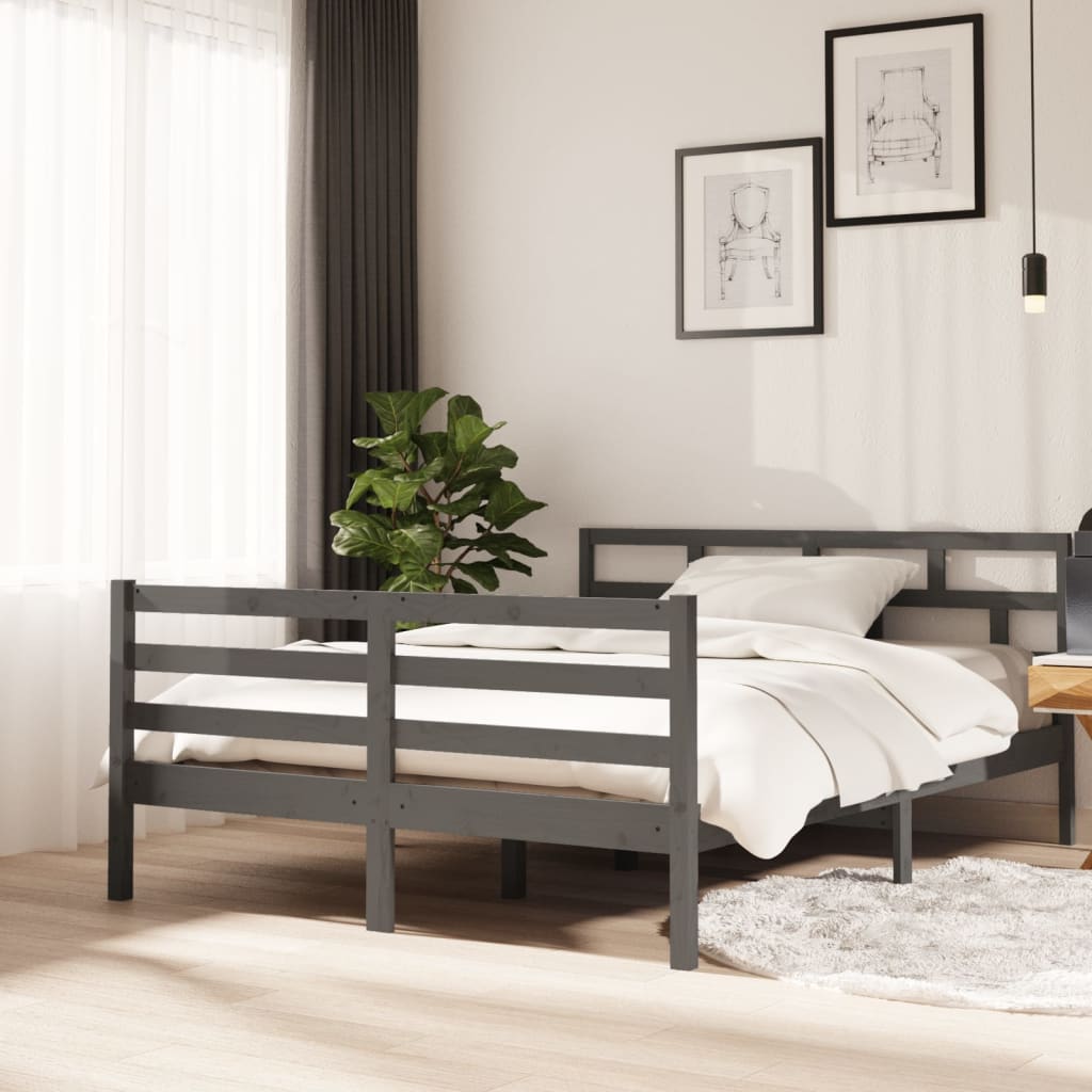 3101265 vidaXL Bed Frame without Mattress Grey Solid Wood 140x190 cm (810412+814196)