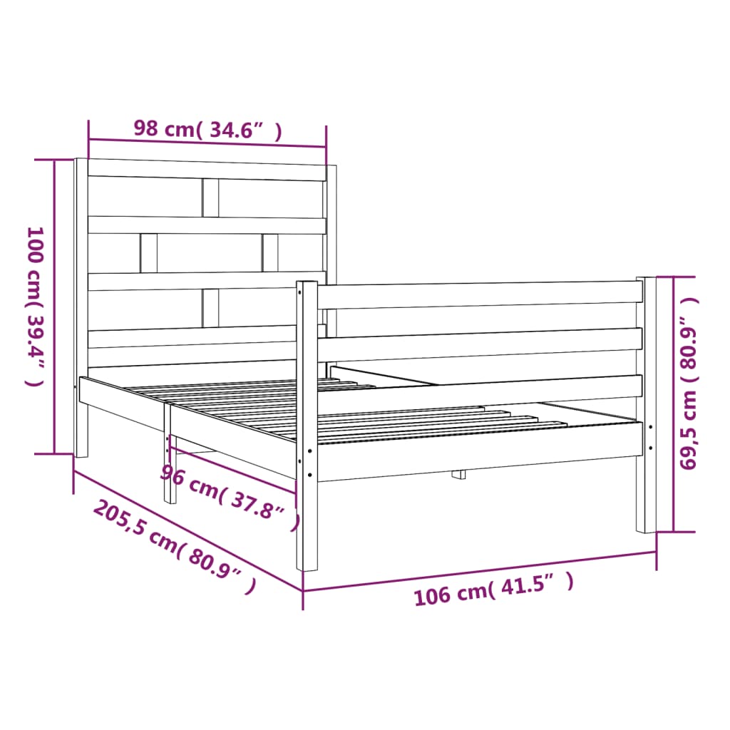 3101273 vidaXL Bed Frame without Mattress Solid Wood 100x200 cm (810420+814179)