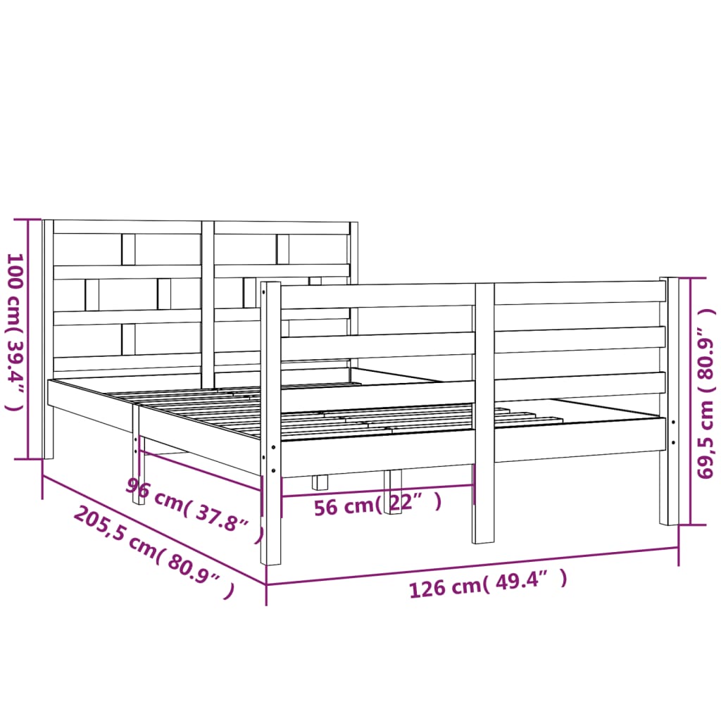 3101278 vidaXL Bed Frame without Mattress Solid Wood 120x200 cm (810425+814184)