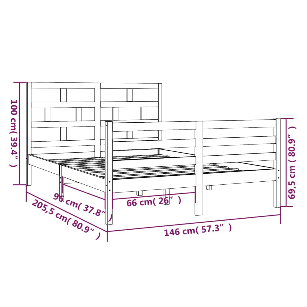 3101283 vidaXL Bed Frame without Mattress Solid Wood 140x200 cm (810430+814194)