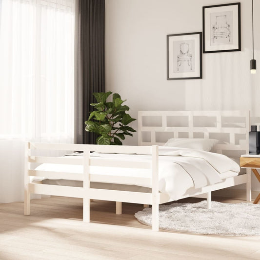 3101284 vidaXL Bed Frame without Mattress White Solid Wood 140x200 cm (810431+814195)