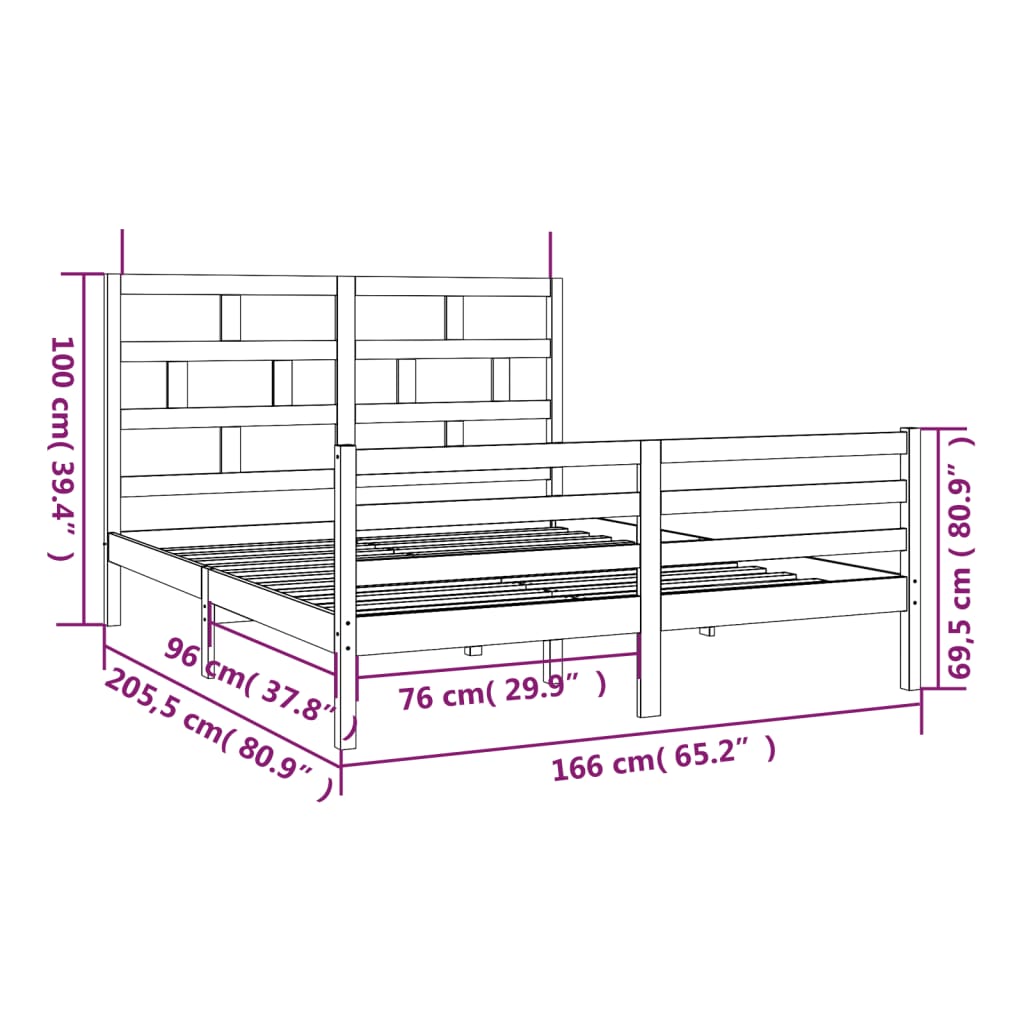 3101293 vidaXL Bed Frame without Mattress Solid Wood 160x200 cm (810440+814204)