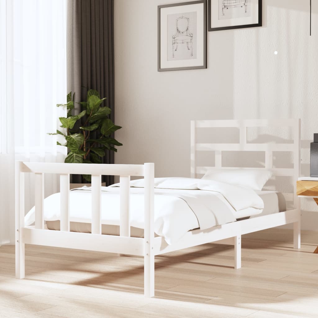 vidaXL Bed Frame without Mattress White Solid Wood Pine Single