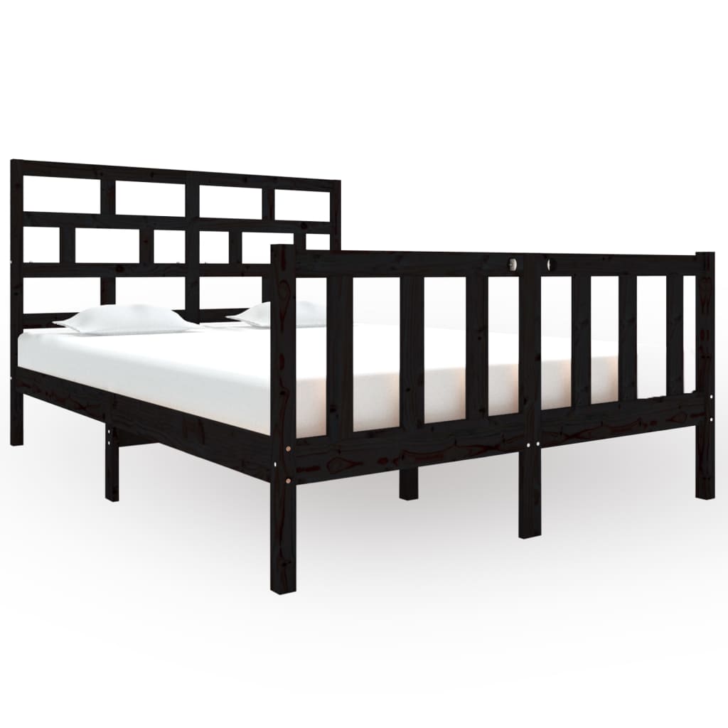 vidaXL Bed Frame without Mattress Black Solid Wood Pine Double