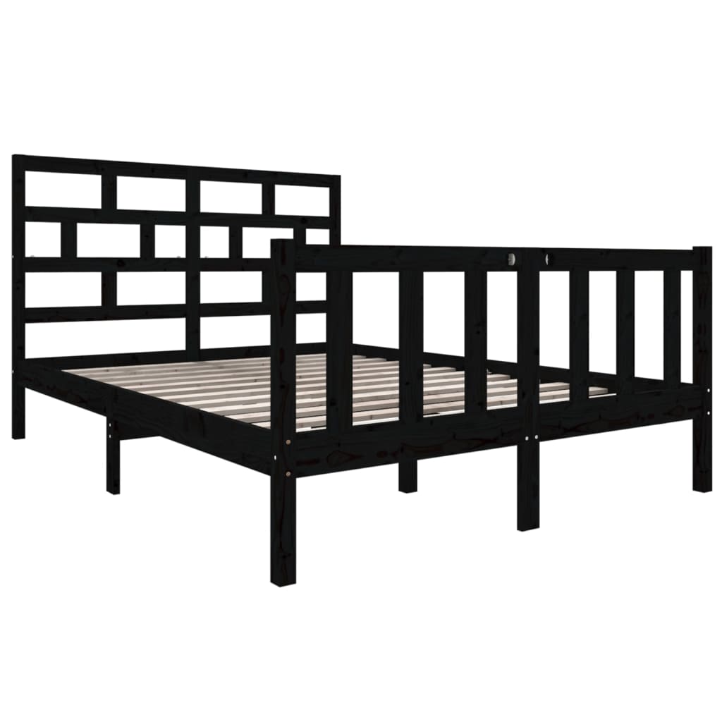 vidaXL Bed Frame without Mattress Black Solid Wood Pine Double