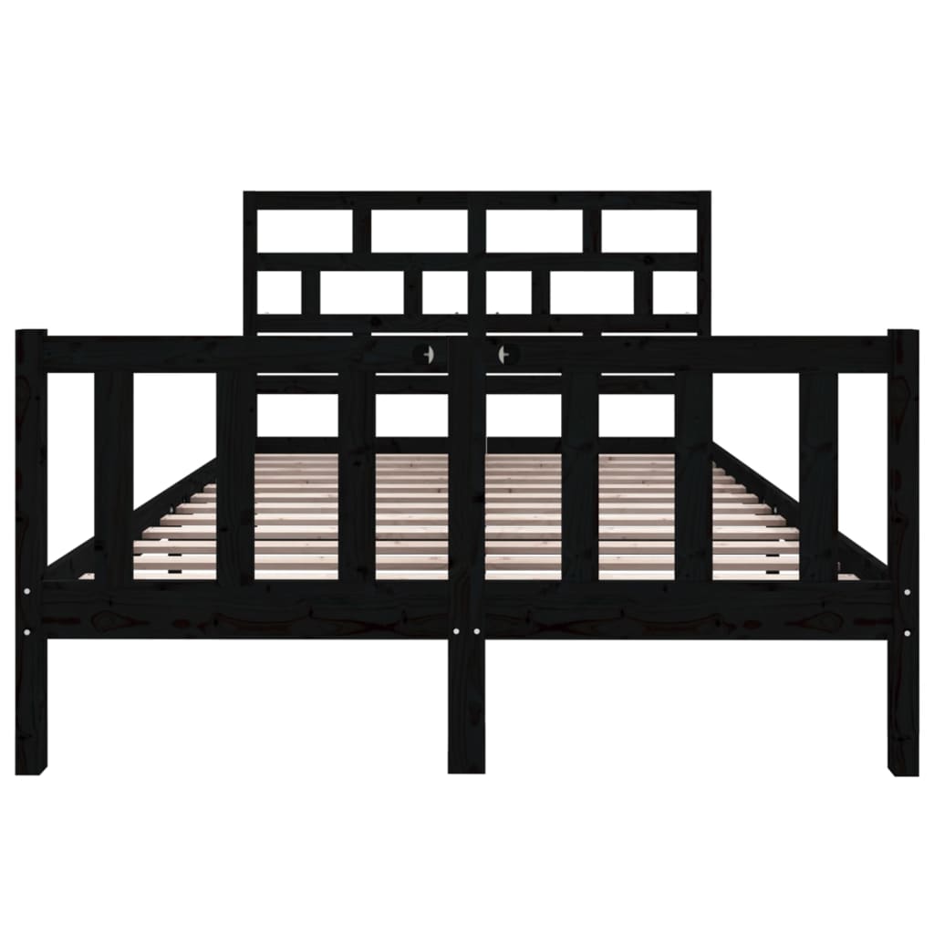 vidaXL Bed Frame without Mattress Black Solid Wood Pine Double