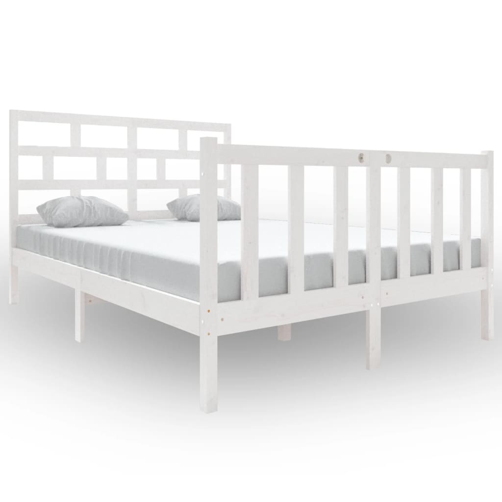 3101329 vidaXL Bed Frame without Mattress White Solid Wood 140x190 cm (810063+814195)