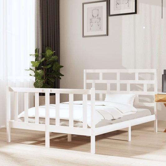 3101329 vidaXL Bed Frame without Mattress White Solid Wood 140x190 cm (810063+814195)