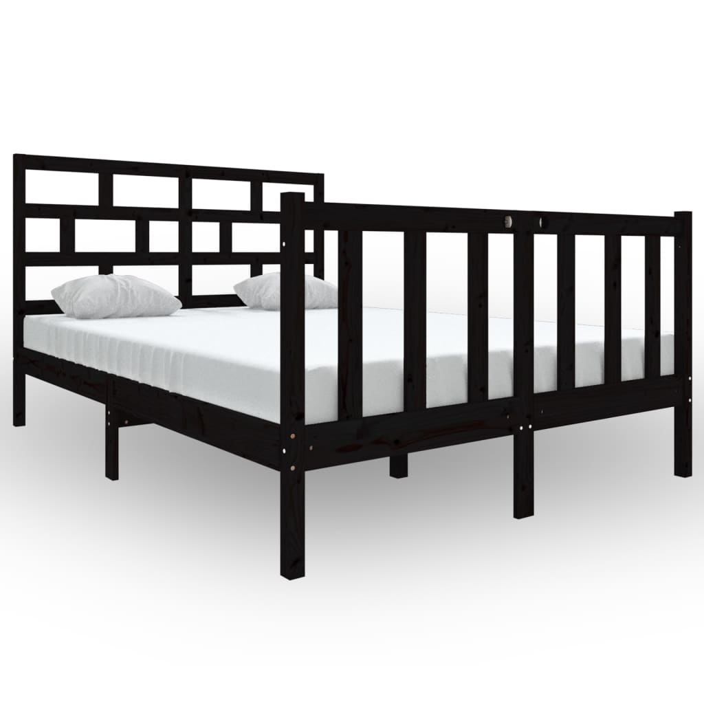 3101332 vidaXL Bed Frame without Mattress Black Solid Wood 140x190 cm (810066+814198)