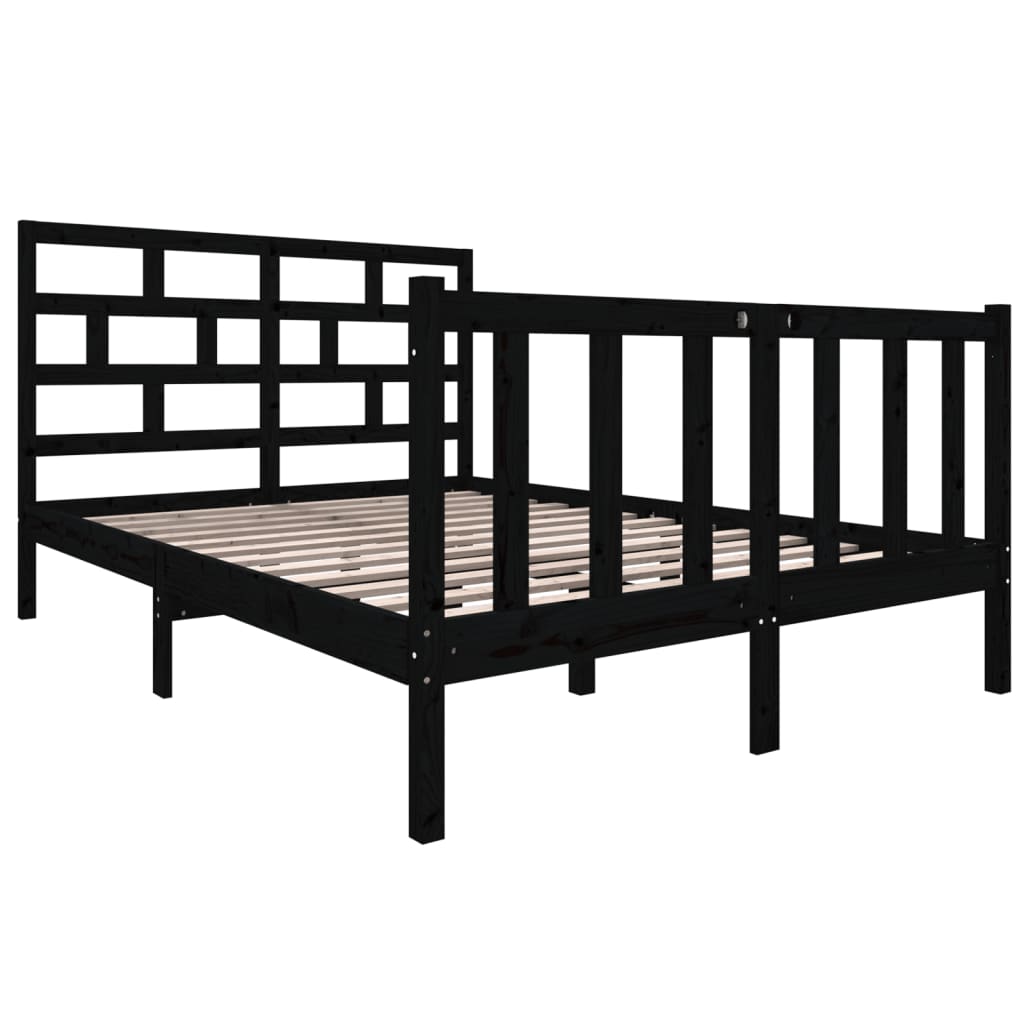 3101332 vidaXL Bed Frame without Mattress Black Solid Wood 140x190 cm (810066+814198)