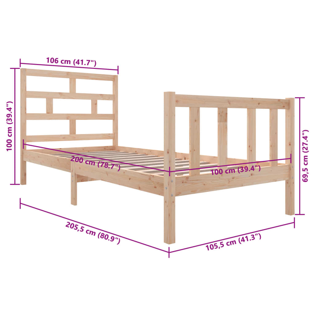 3101338 vidaXL Bed Frame without Mattress Solid Wood 100x200 cm (810072+814179)