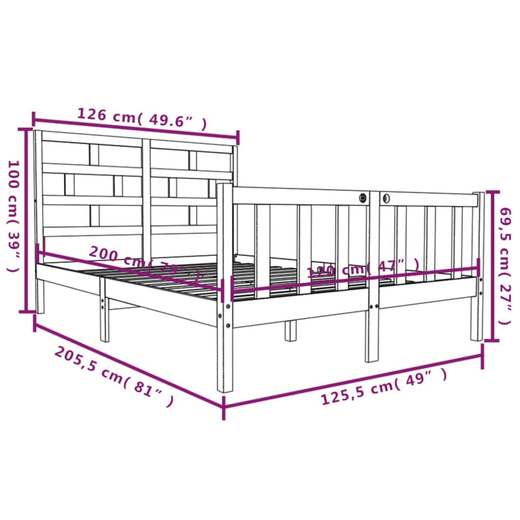 3101343 vidaXL Bed Frame without Mattress Solid Wood 120x200 cm (810077+814184)