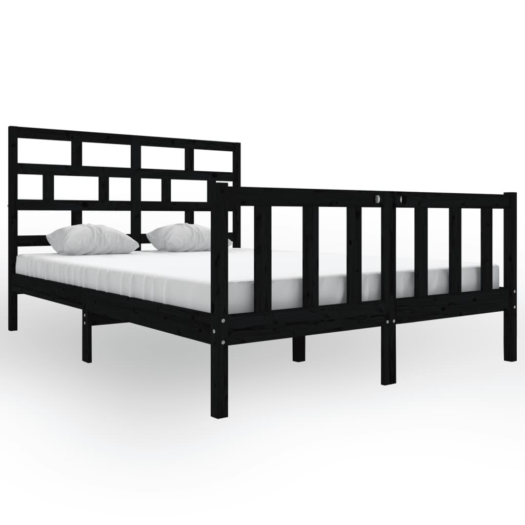 3101352 vidaXL Bed Frame without Mattress Black Solid Wood 140x200 cm (810086+814198)