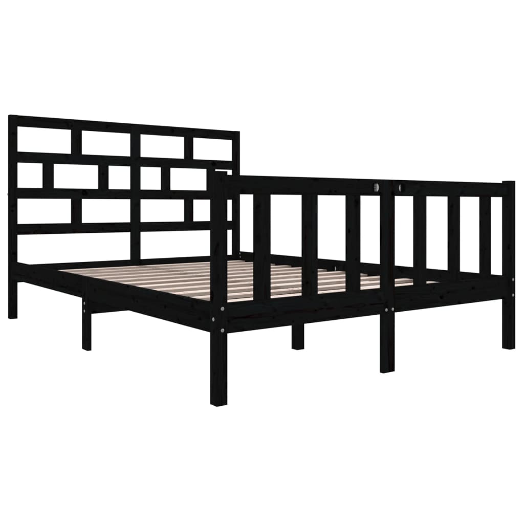 3101352 vidaXL Bed Frame without Mattress Black Solid Wood 140x200 cm (810086+814198)