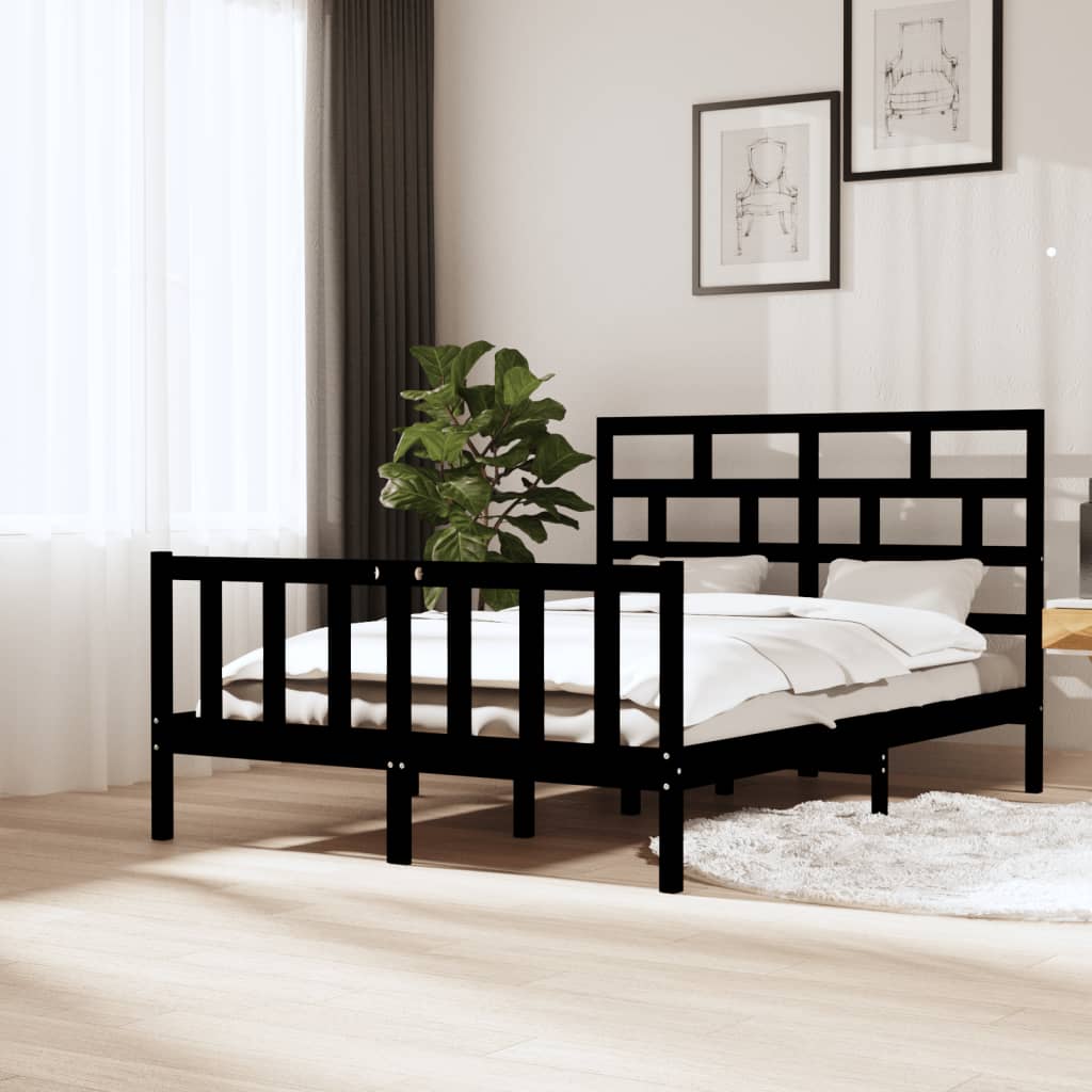 3101352 vidaXL Bed Frame without Mattress Black Solid Wood 140x200 cm (810086+814198)