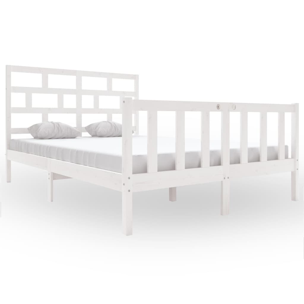 vidaXL Bed Frame without Mattress White Solid Wood Pine King Size