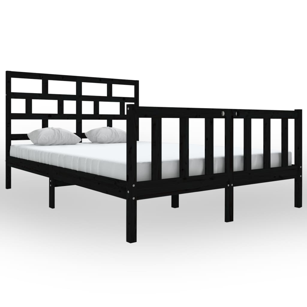 vidaXL Bed Frame without Mattress Black Solid Wood Pine King Size