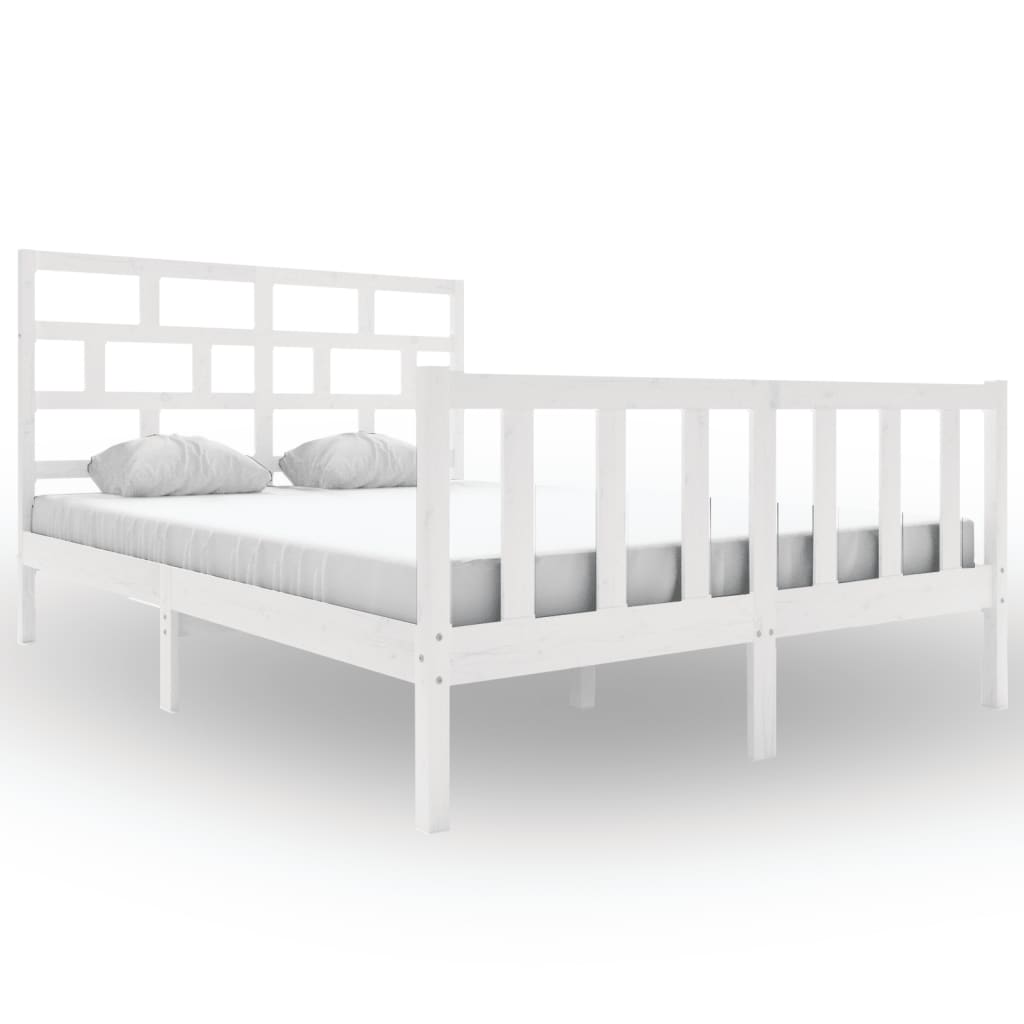 3101359 vidaXL Bed Frame without Mattress White Solid Wood 160x200 cm (810093+814205)