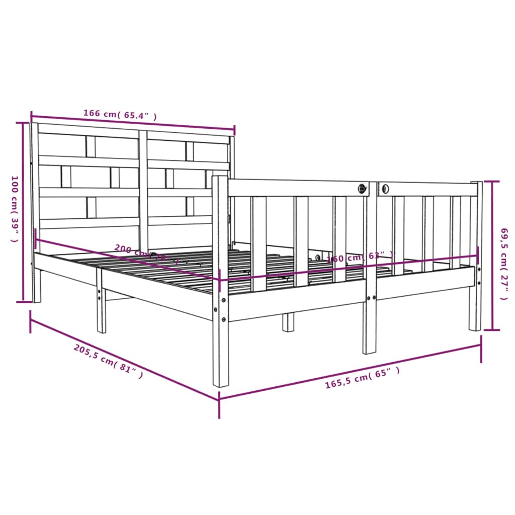 3101359 vidaXL Bed Frame without Mattress White Solid Wood 160x200 cm (810093+814205)