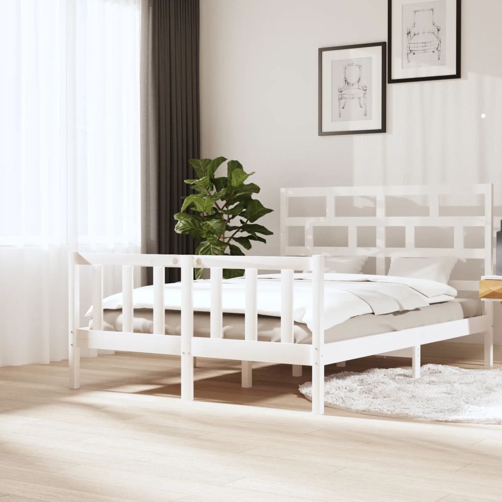 3101359 vidaXL Bed Frame without Mattress White Solid Wood 160x200 cm (810093+814205)