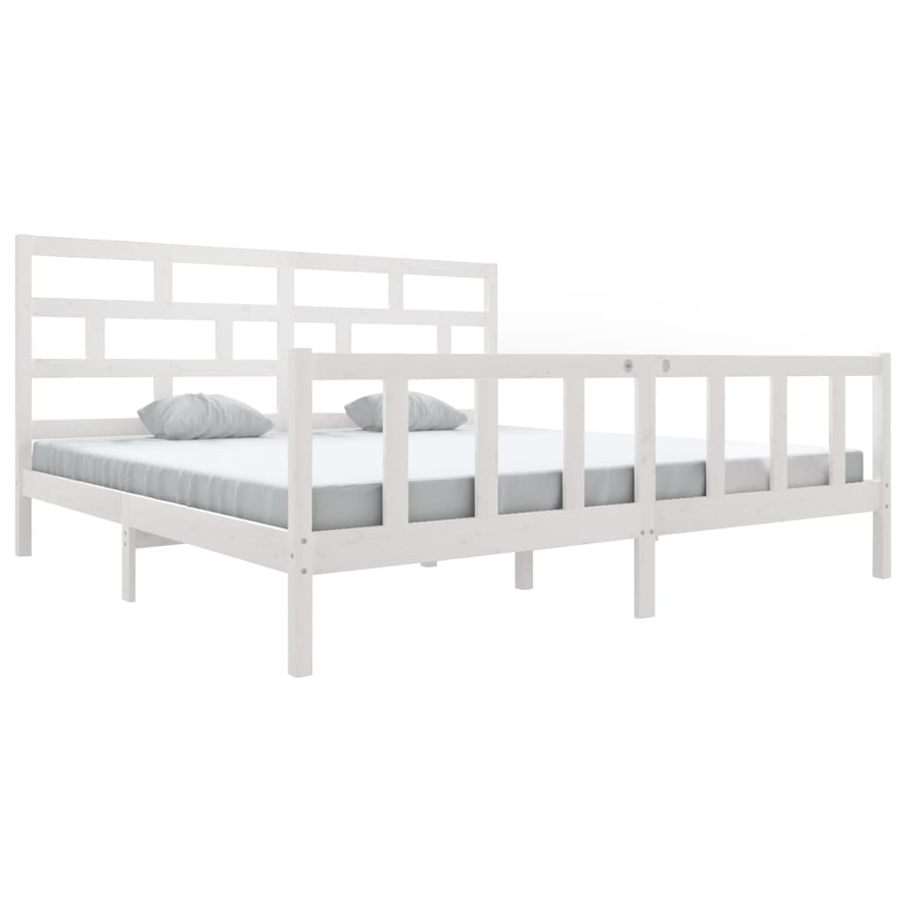 vidaXL Bed Frame without Mattress White Solid Wood Pine Super King