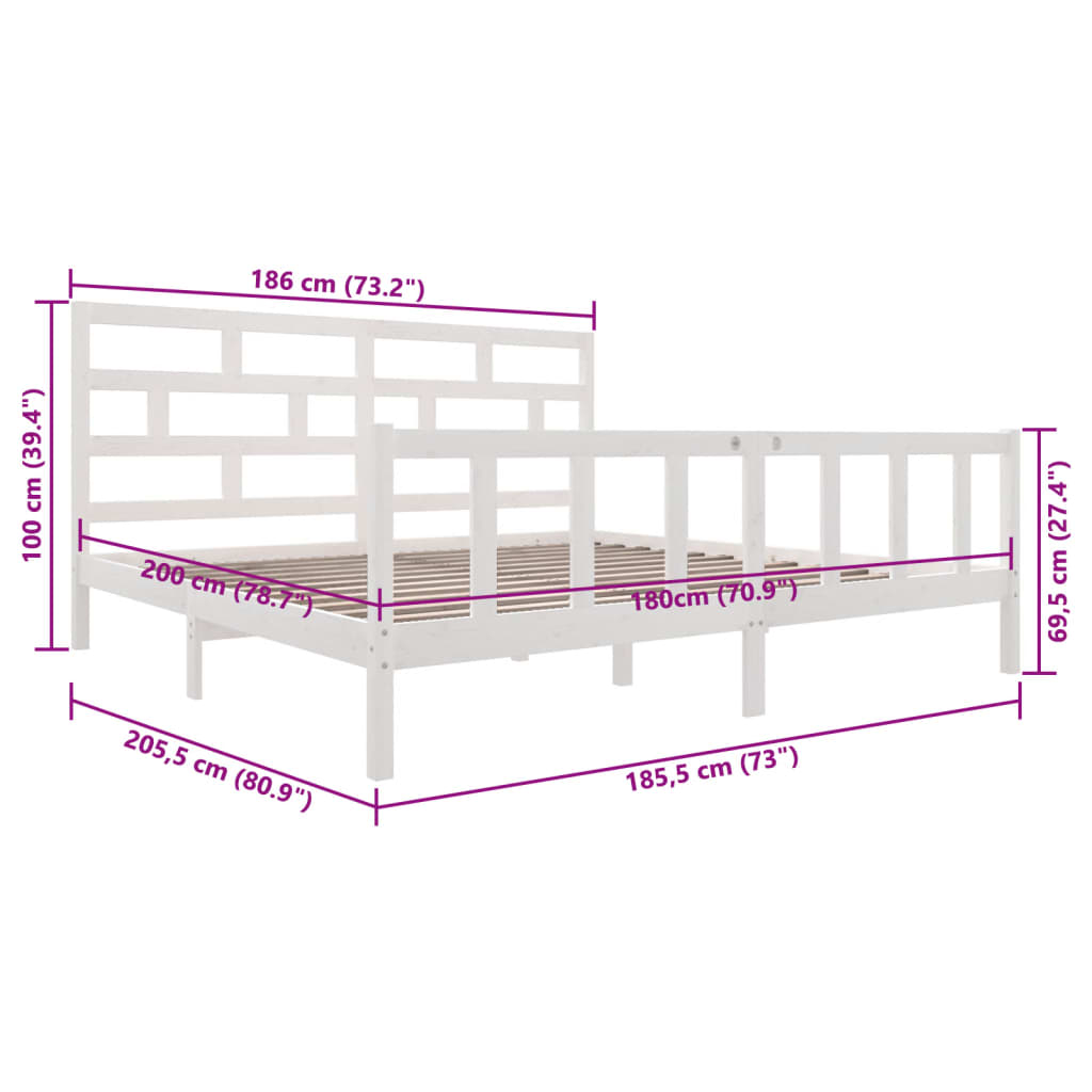 vidaXL Bed Frame without Mattress White Solid Wood Pine Super King