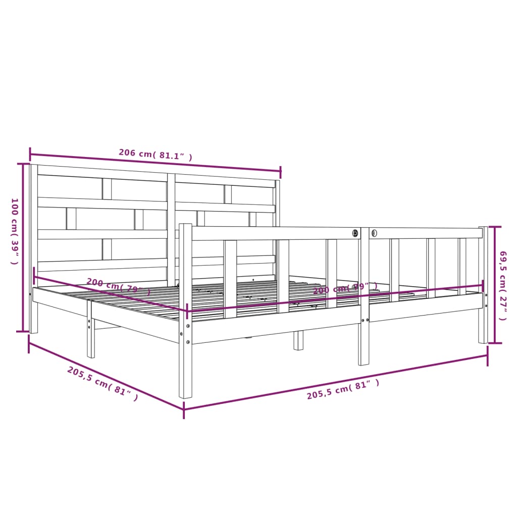 3101369 vidaXL Bed Frame without Mattress White Solid Wood 200x200 cm (810103+814215)