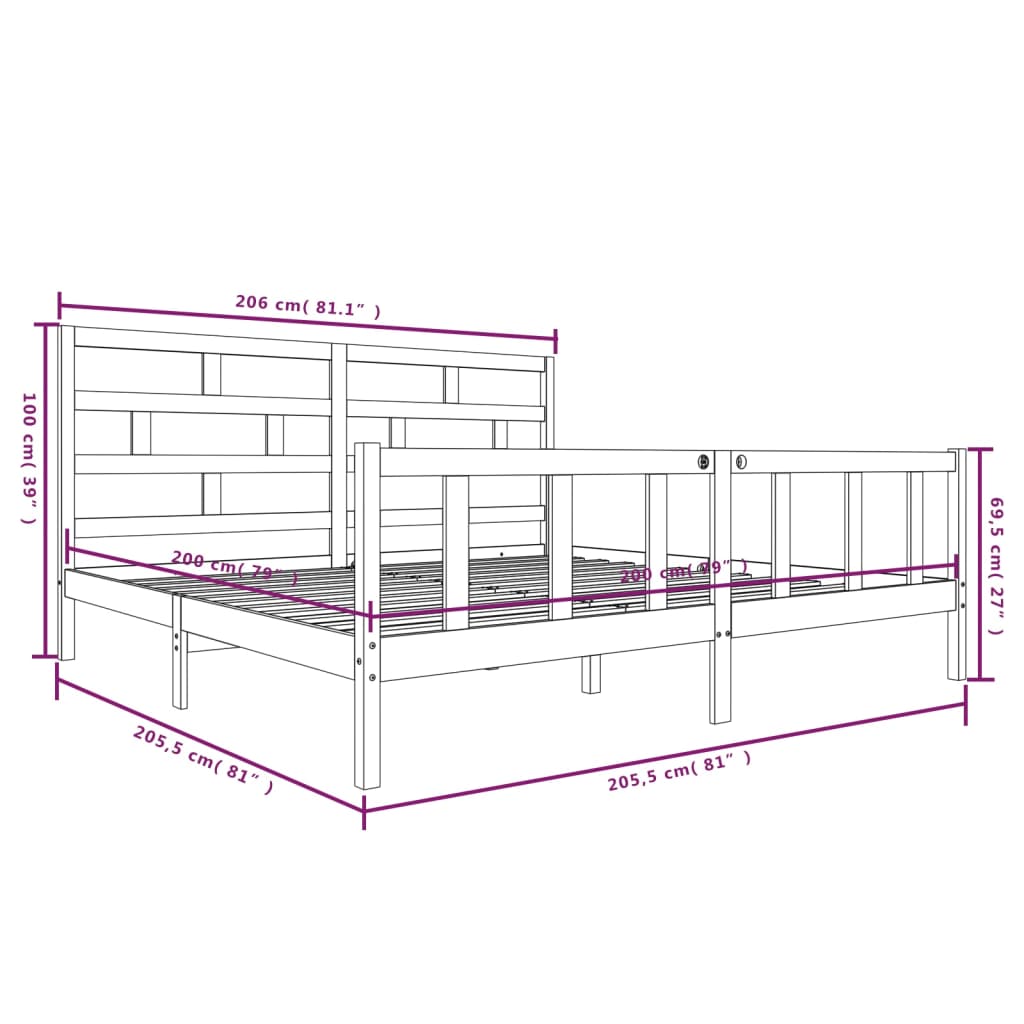 3101371 vidaXL Bed Frame without Mattress Honey Brown Solid Wood 200x200 cm (810105+814217)