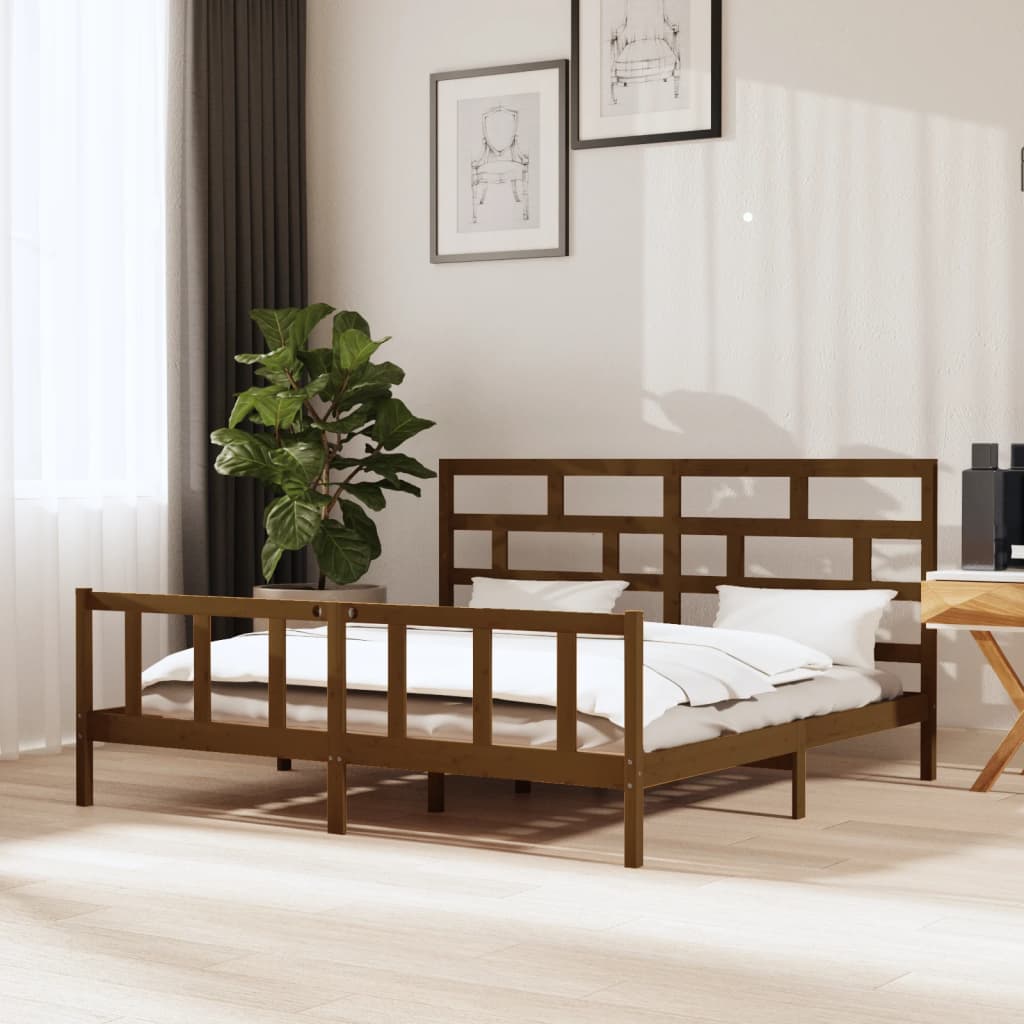 3101371 vidaXL Bed Frame without Mattress Honey Brown Solid Wood 200x200 cm (810105+814217)