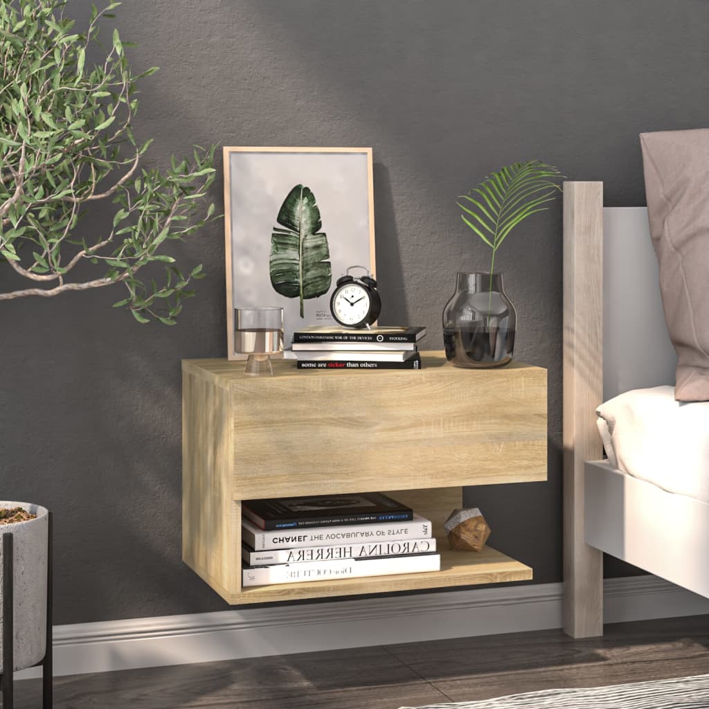 810960 vidaXL Wall-mounted Bedside Cabinets 2 pcs Sonoma Oak