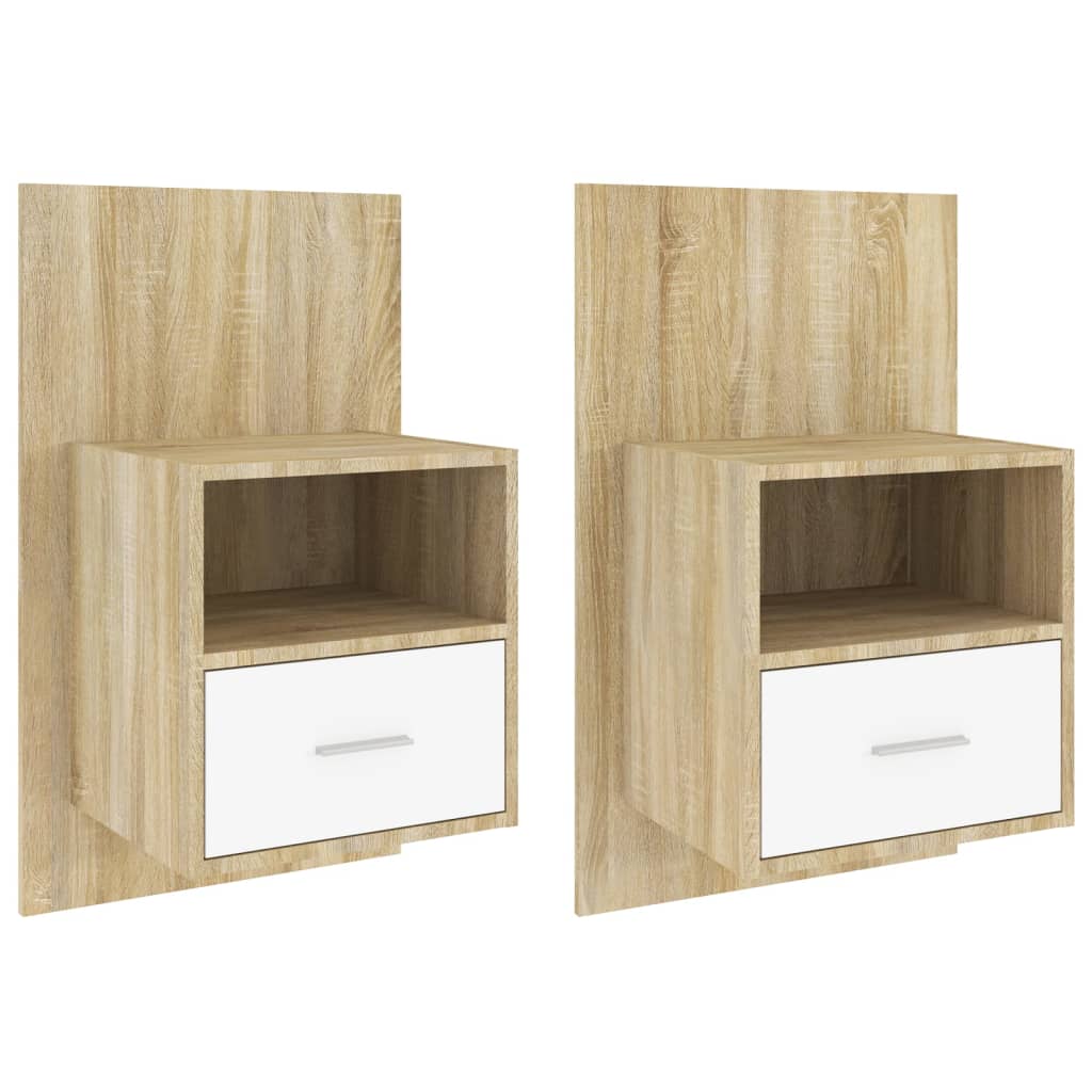 vidaXL Wall-mounted Bedside Cabinets 2pcs White and Sonoma Oak