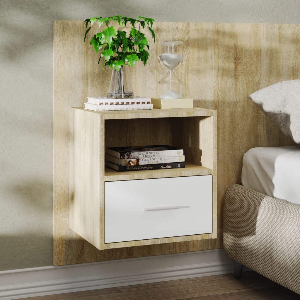 vidaXL Wall-mounted Bedside Cabinets 2pcs White and Sonoma Oak