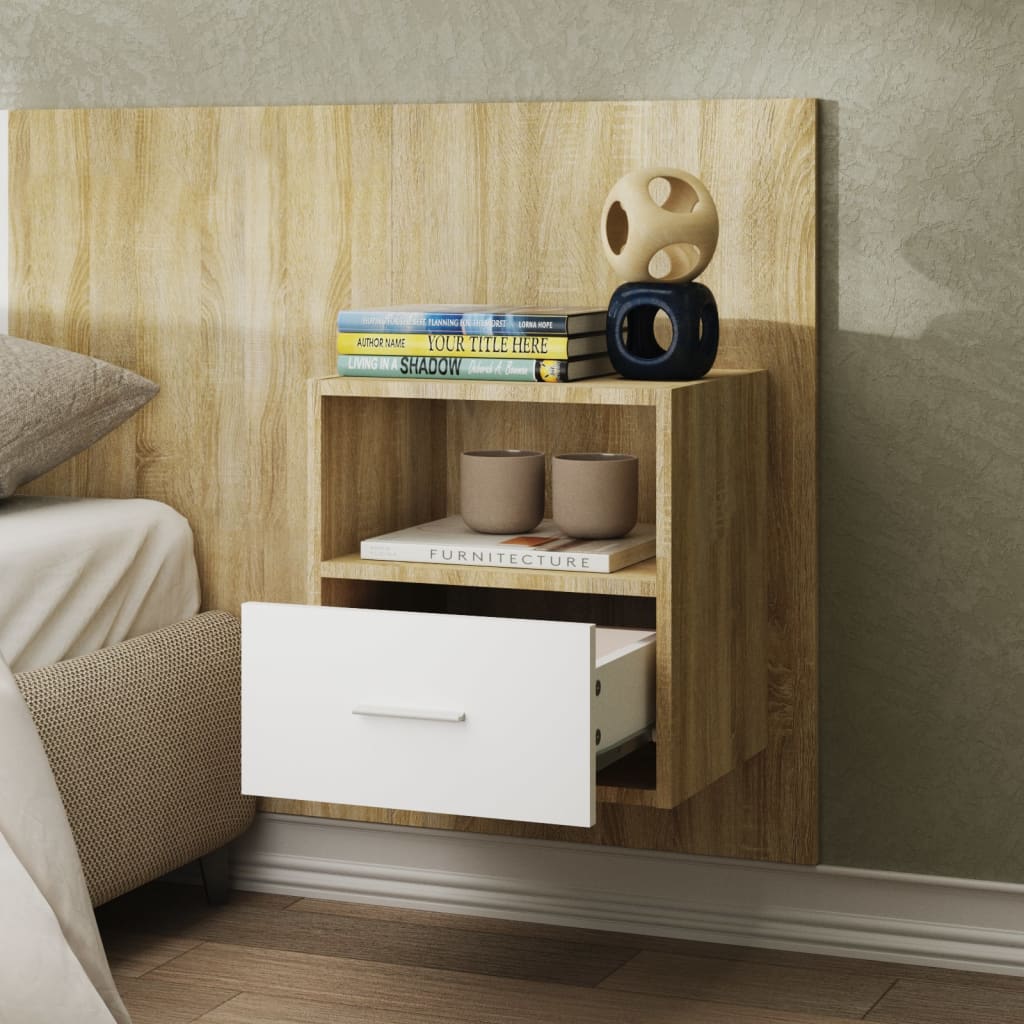 vidaXL Wall-mounted Bedside Cabinets 2pcs White and Sonoma Oak