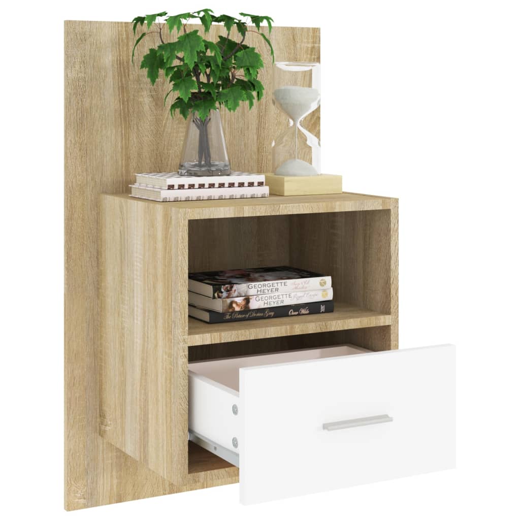 vidaXL Wall-mounted Bedside Cabinets 2pcs White and Sonoma Oak