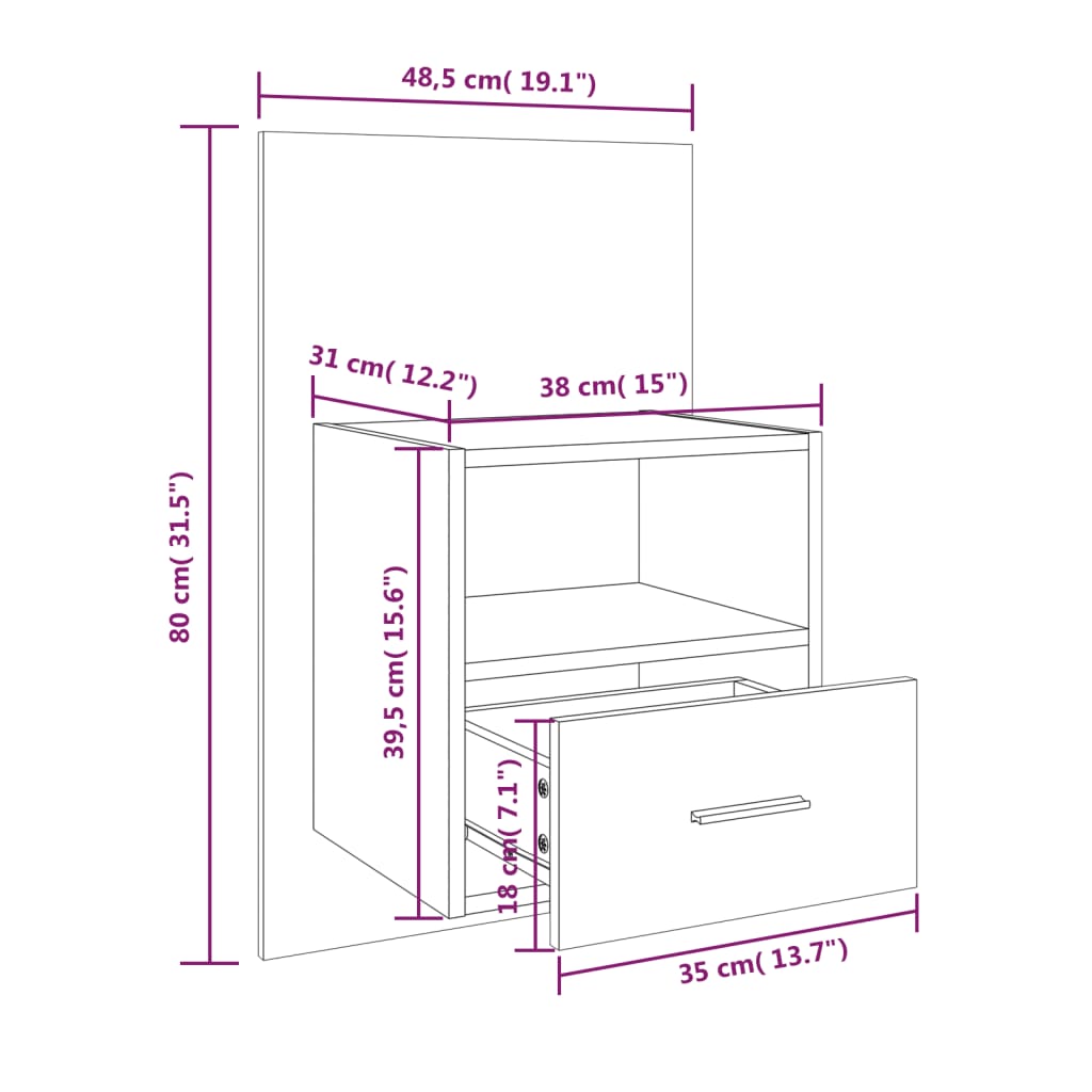 vidaXL Wall-mounted Bedside Cabinets 2 pcs High Gloss White