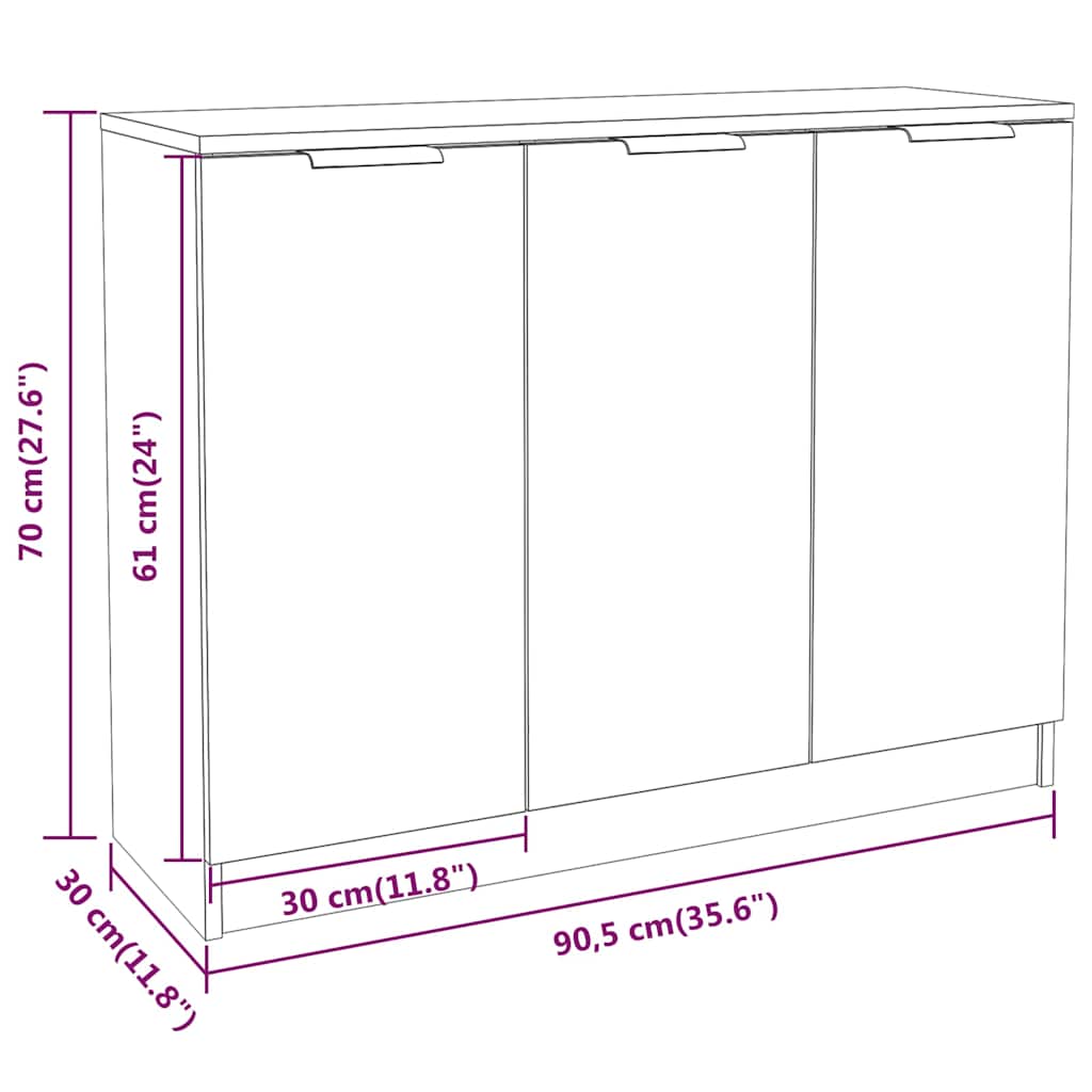 Sideboard White 90,5x30x70 cm Engineered Wood