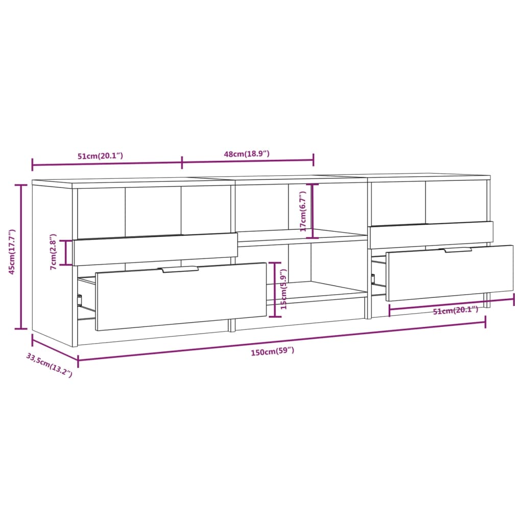 vidaXL TV Cabinet White and Sonoma Oak 150x33.5x45 cm Engineered Wood