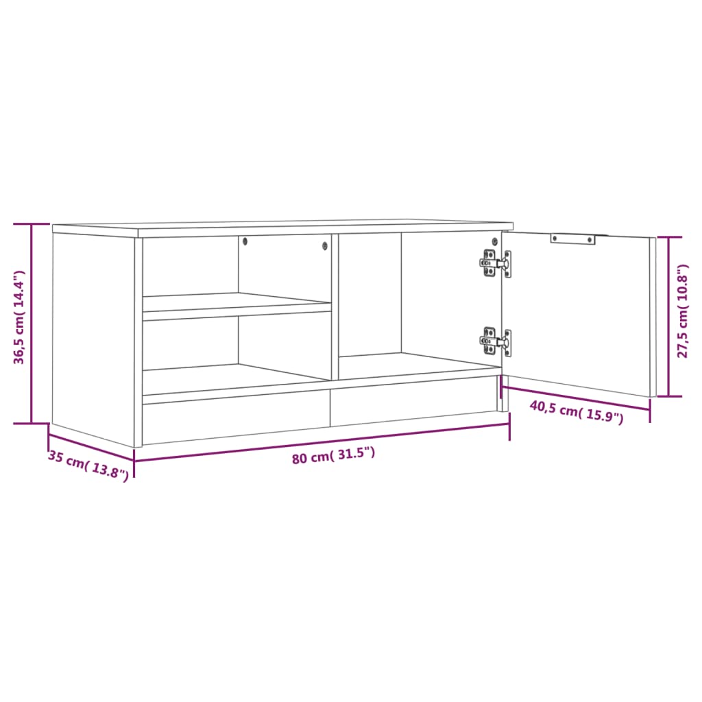 TV Cabinet White 80x35x36,5 cm Engineered Wood