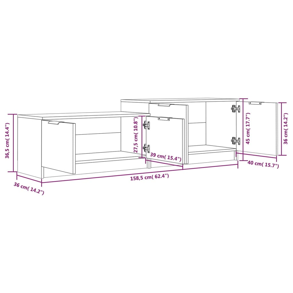 vidaXL TV Cabinet Black 158.5x36x45 cm Engineered Wood