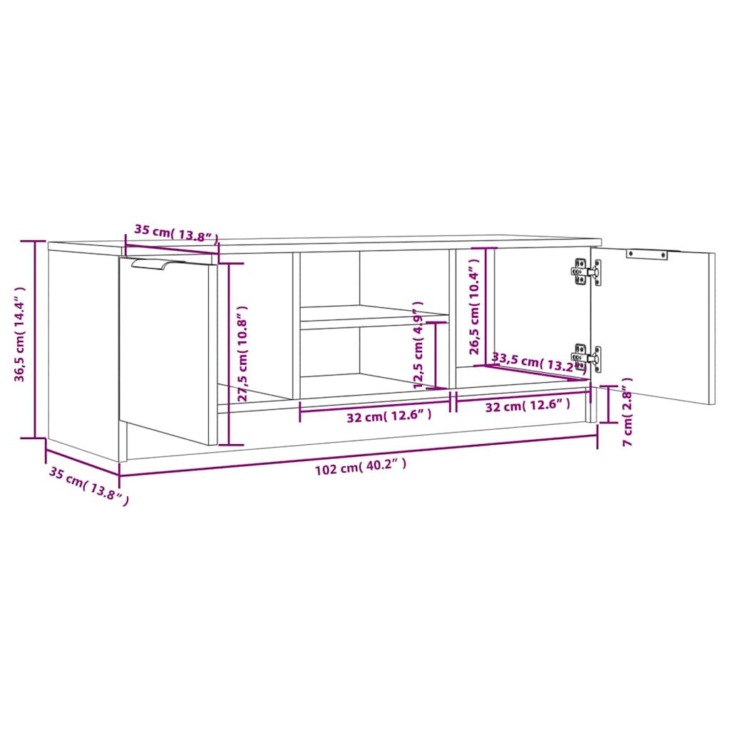 TV Cabinet Concrete Grey 102x35x36,5 cm Engineered Wood