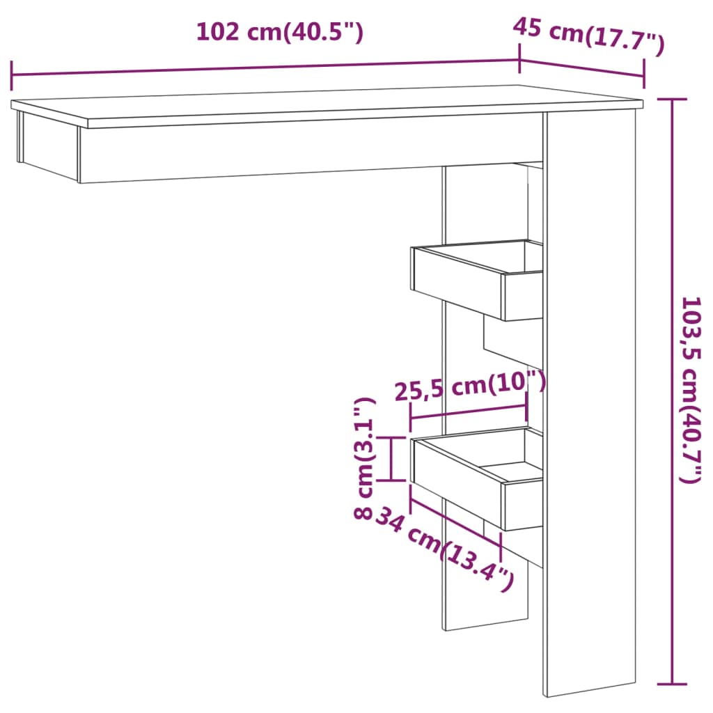 vidaXL Wall Bar Table White 102x45x103.5 cm Engineered Wood