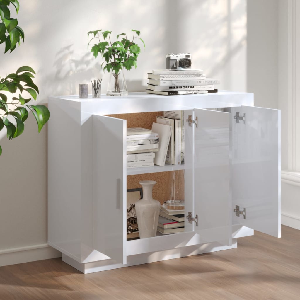 vidaXL Sideboard High Gloss White 92x35x75 cm Engineered Wood