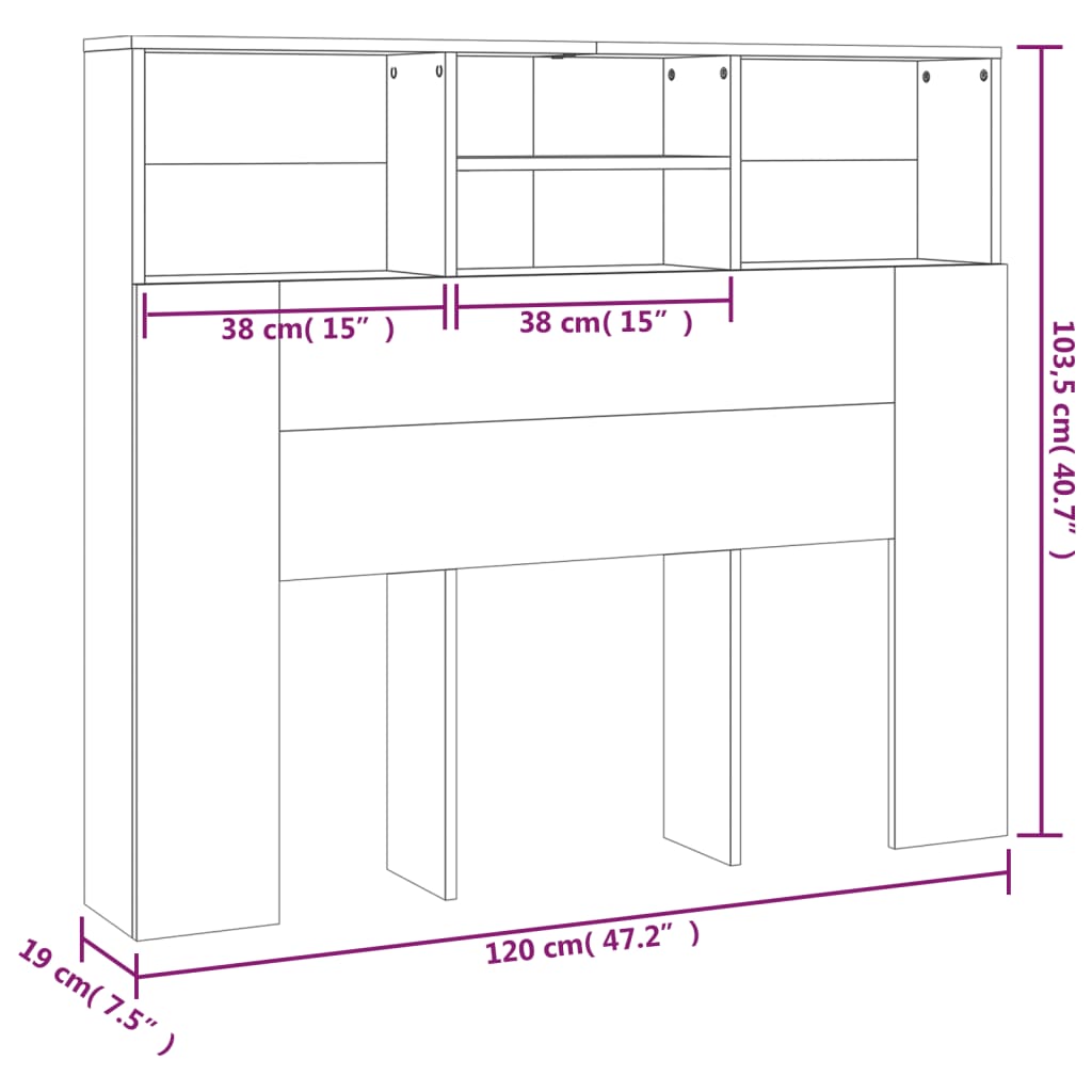 vidaXL Headboard Cabinet Concrete Grey 120x19x103.5 cm