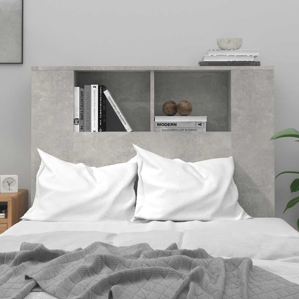 Headboard Cabinet | Concrete grey | Engineered wood | Medium