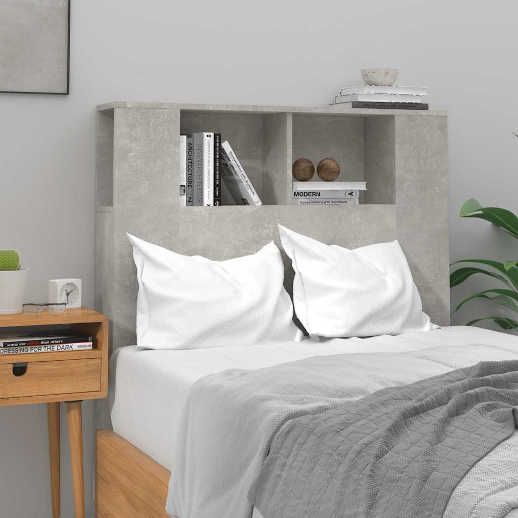 Headboard Cabinet | Concrete grey | Engineered wood | Medium