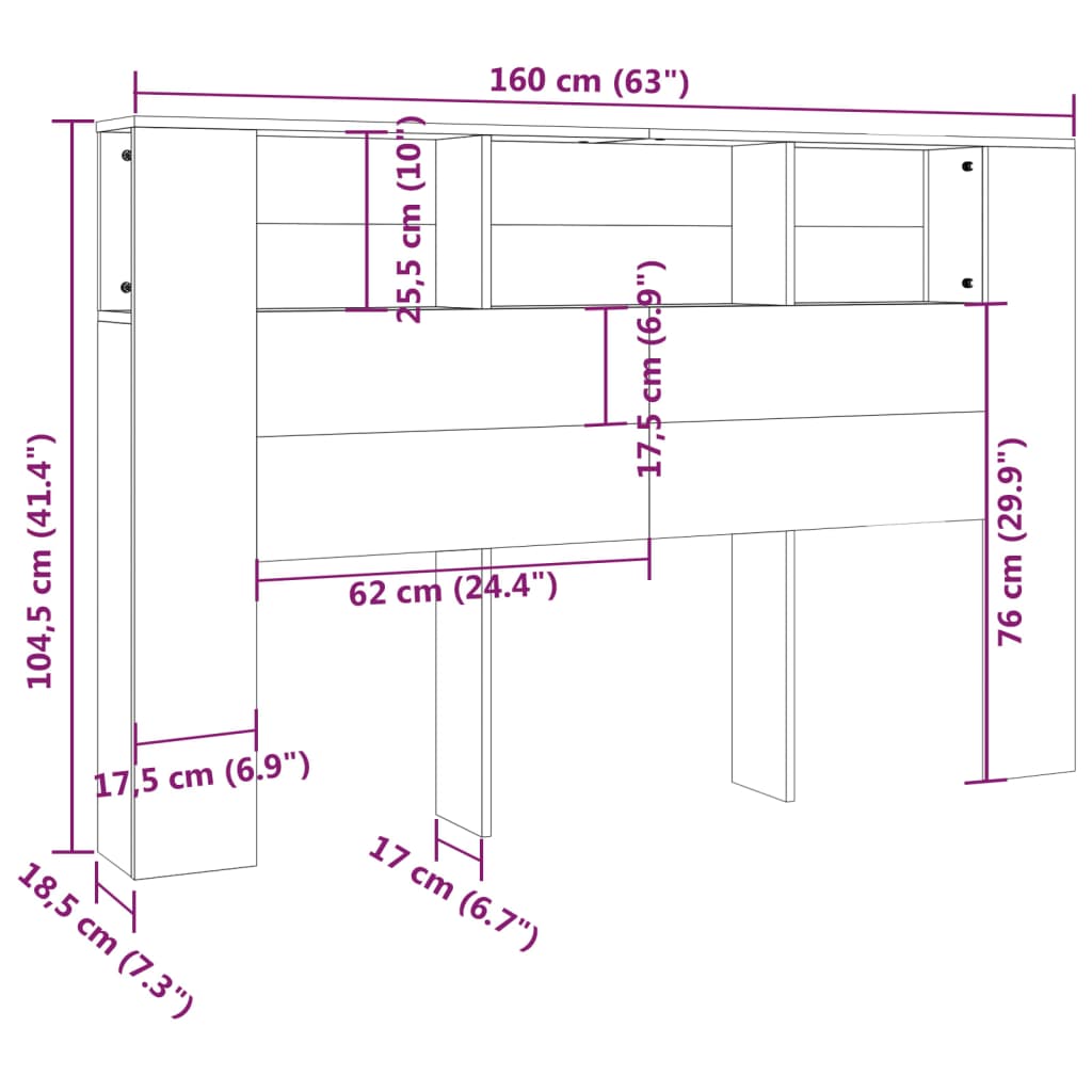 vidaXL Headboard Cabinet Sonoma Oak 160x18.5x104.5 cm