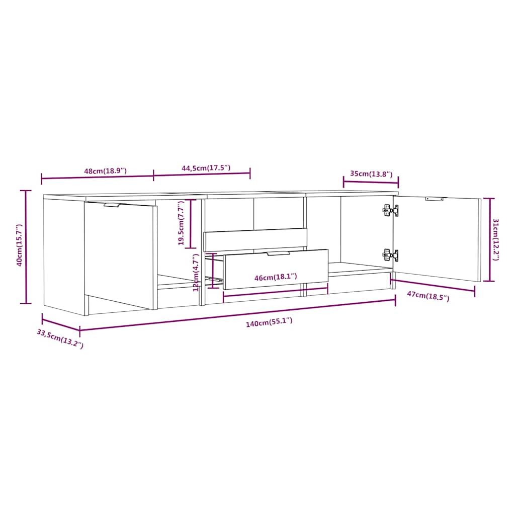 TV Cabinet Grey Sonoma 140x35x40 cm Engineered Wood